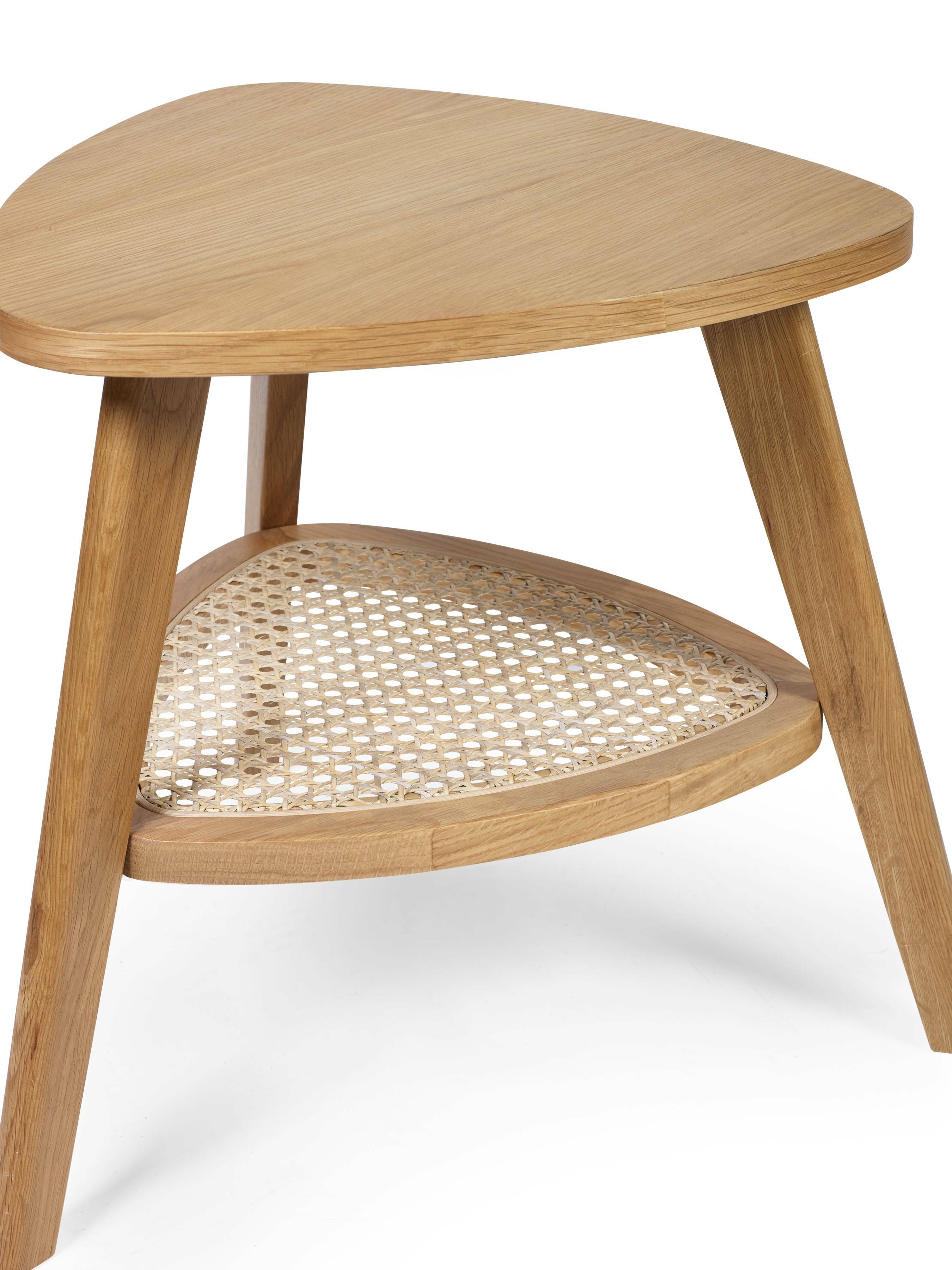 Cadio Natural Oak Wood & Rattan Triangular Side Table
